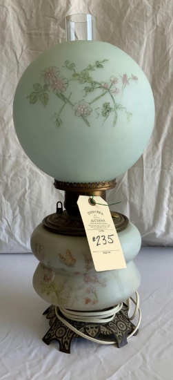 ART POTTERY HURRICANE SHADE ELECTRIFIED DRESSER LAMP