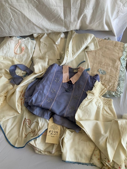 BOX OF VINTAGE CHILDREN'S CLOTHES INCL. SHIRLEY TEMPLE BRAND DRESS