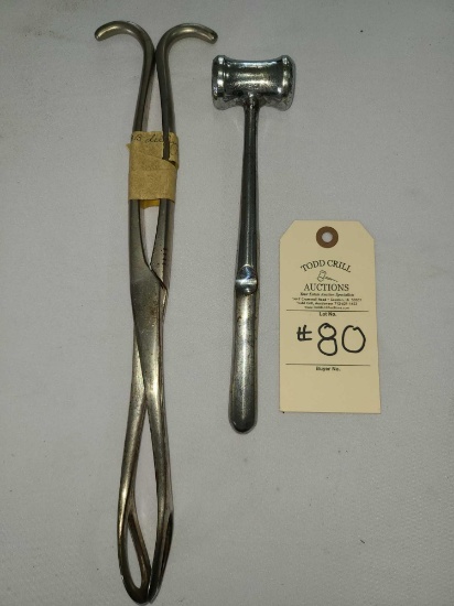 DELIVERY FORCEPS AND STAINLESS HAMMER