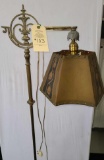 BRASS BRIDGE FLOOR LAMP WITH VINTAGE SHADE
