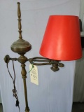 BRASS BRIDGE FLOOR LAMP WITH VINTAGE SHADE