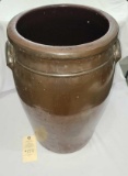 BROWN EIGHT GALLON CHURN TYPE HANDLED CROCK