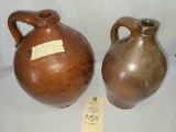 TWO REDWARE POTTERY HANDLED JUGS (ONE CONNECTICUT RIVER VALLEY)