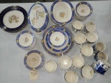 LARGE SET OF CAULDON ENGLAND CHINA WITH HAND PAINTED HOLLAND CUPS