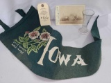IOWA PENNANT, 1881 CRESTON, IA BLUE GRASS PALACE PICTURE POST CARD, BLUE GRASS PALACE 1890 SHOT GLAS