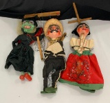 THREE EARLY WOODEN MARIONETTES