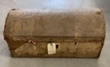 PRIMITIVE WOODEN CARPET BAG HUMPBACK TRUNK