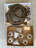 ANTIQUE CEILING LIGHT WITH 8 FROSTED SHADES (ONE DAMAGED)