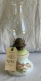 MILK GLASS LAMP WITH PAINTED FLOWERS