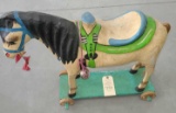 PAPER MACHE HORSE WITH CART/WHEELS