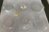 SIX MISC CLEAR PATTERNED GLASS SERVING PLATES