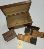 ANTIQUE LEATHER MEDICAL INSTRUMENT HOLDER, WOODEN BOX WITH LOCK