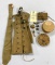 LEGGINGS, TIE, WOODEN BOX, MISC. MILITARY PENS AND MISC.