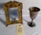 WW1 MOTIF CAST IRON PICTURE FRAME AND STERLING GOBLET( .999)