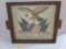 B.PI URIBUS UNUM. EAGLE AND FLAG HAND STITCHED IN A WOOD SERVING TRAY TYPE FRAME