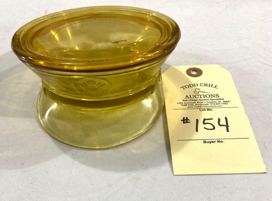 AMBER COLORED COVERED MILITARY CANDY DISH
