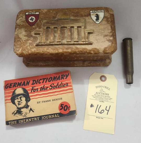 GERMAN DICTIONARY FOR THE SOLDIER AND HAND CARVED COFFIN BY A GERMAN PRISIONER OF WAR 1934