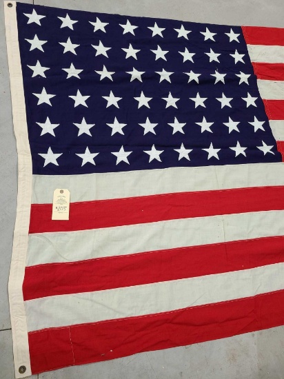 US Flag, 48 Star, 9'5L x 58" W, cloth material, brass grommets, some moth holes