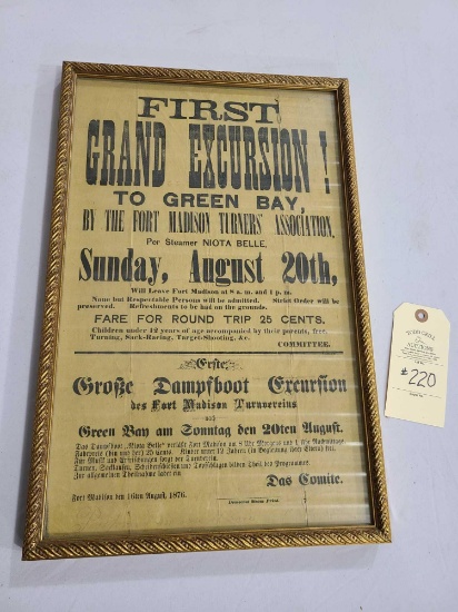 1876 ORIGINAL PAPER POSTER FOR STEAMER NIOTA BELLE