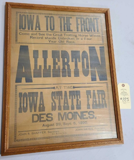 1890 ALLERTON TROTTING HORSE POSTER FOR IA STATE FAIR