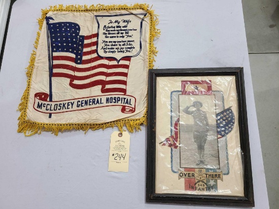SOLDIER PHOTO AND OVER THERE "F" 349 INFANTRY AND PILLOW SHAM MCCLOSKEY GENERAL HOPITAL TO MY WIFE