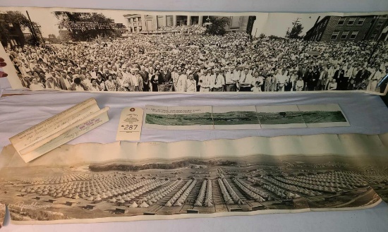 3 PANORAMIC PHOTOS AND 1918 DISCHARGE SHEET