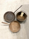 2 - CAST IRON SKILLETS (ONE HAND FORGED) 1 - DUTCH OVEN