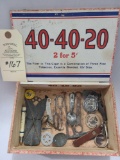 40-40-20 WOODEN CIGAR BOX WITH MISC.