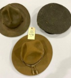 ONE TAN ONE GREEN DOUGHBOY WW I HATS AND ONE EXTRA HAT