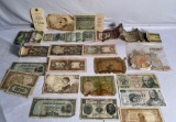 LOT OF MISC FOREIGN MONEY AND STAMPS