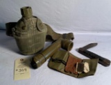 MILITARY CANTEEN, LIGHT, KNIFE AND SEWING KIT