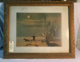 ANTIQUE GOLD FRAME PAINTING OF HORSE AND BUGGY