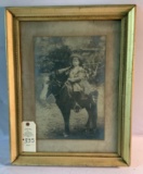 ANTIQUE GOLD FRAMED PICTURE OF HORSE AND RIDER WITH GUN