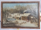 EARLY HOMESTEAD PAINTING ON CANVAS