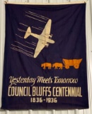 COUNCIL BLUFFS IOWA CENTENNIAL (1836-1936) CLOTH FLAG