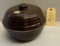 BROWN STONEWARE BOWL WITH LID