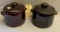 2 BROWN STONEWARE WEST BEND BEAN POTS WITH LIDS