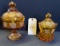 FOSTORIA AMBER GOLD COIN GLASS PEDESTAL CANDY DISH AND CANDY DISH