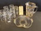 PITCHER, 6 GLASSES, SERVING PLATE WITH GOLD BAND