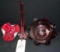 RED VASE, RED & WHITE DISH, RUBY RED BOWL