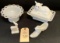 MILK GLASS SHOE, DEER, COMPOTE, COVERED DISH WITH CAT