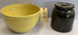 YELLOW POTTERY BOWL - BROWN CROCK WITH LID