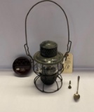 BR(BURLINGTON ROUTE) RAILROAD LANTERN, DATE NAIL, SPOON, ROCK ISLAND ASH TRAY