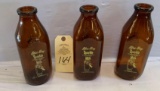 3 BROWN BLUEBOY GLASS MILK BOTTLES