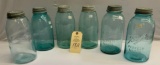 6 BLUE BALL MASON JARS WITH LIDS