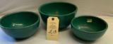 3 GREEN POTTERY BOWLS