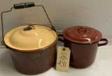 SPECKLED BROWN ENAMELWARE POT WITH LID - BROWN ENAMELWARE STRAINER POT