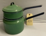 GREEN ENAMELWARE DOUBLE BOILER