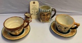 POTTERY MADE IN JAPAN MINIATURE MAN PITCHER AND CUPS