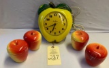 SETH THOMAS APPLE CLOCK AND 4 GLASS APPLES